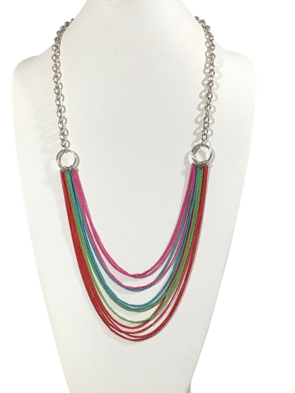 Layered Rainbow Chain Necklace Multi Strand Pink Red Blue Green Fashion Jewelry